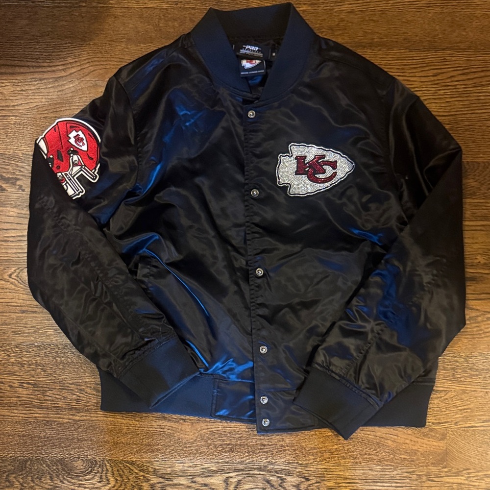 Kansas City Chiefs Black Satin Bomber Jacket with Team Patches